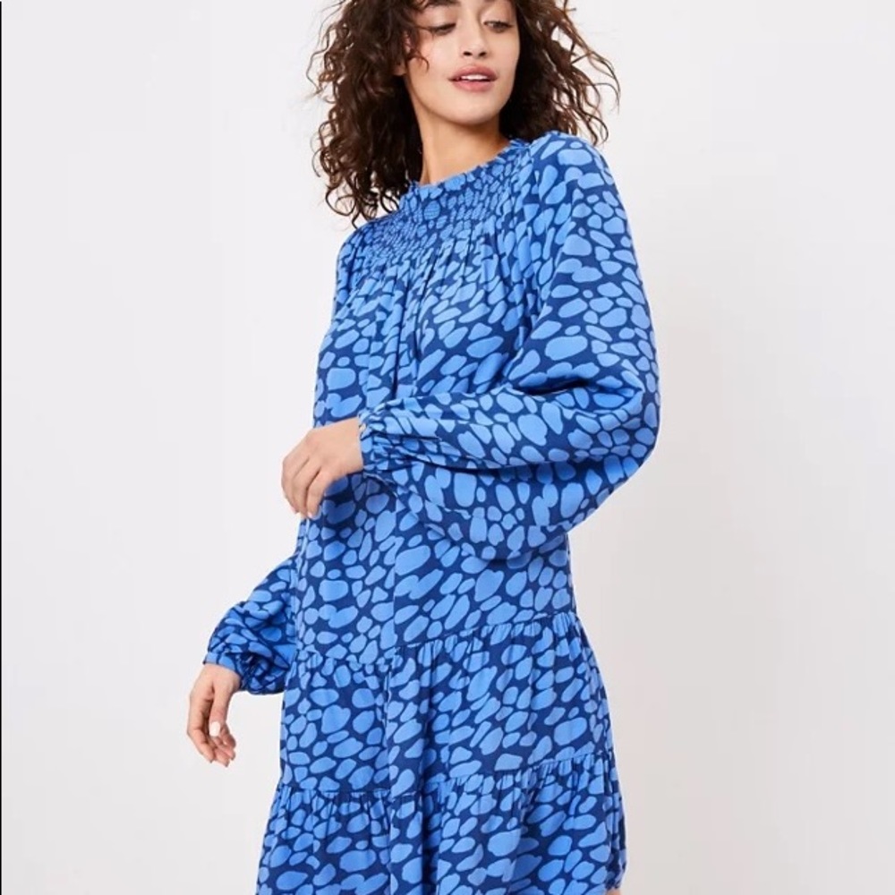 Cheetah print smock swing dress, blue, LOFT Size L
